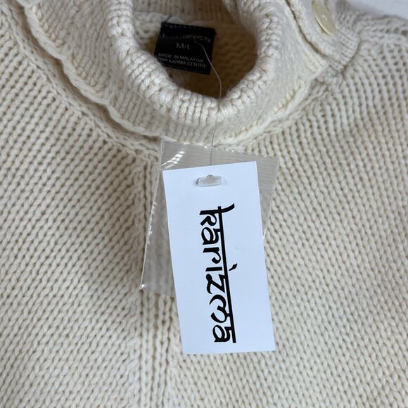 NWT KARIZMA Cream Turtleneck Knit Poncho Sweater Cape Size M/L - Picture 7 of 10